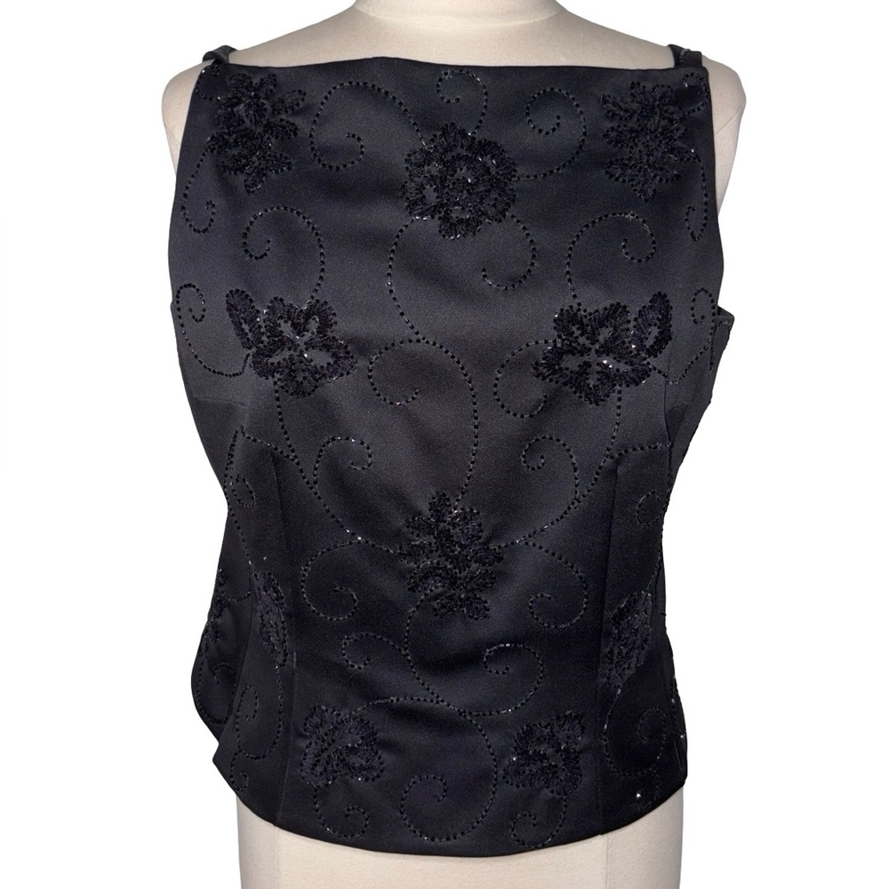 Kay Unger New York Black Beaded Embroidered Formal Top Size 14 Elegant Evening